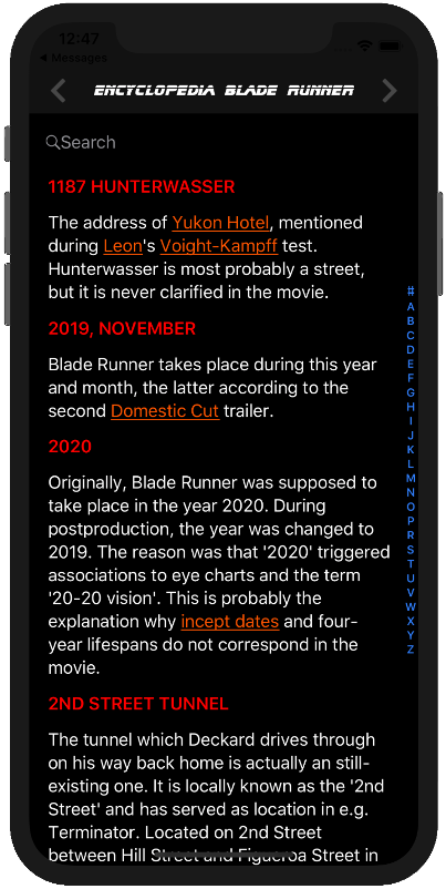 Encyclopedia Blade Runner on an iPhone