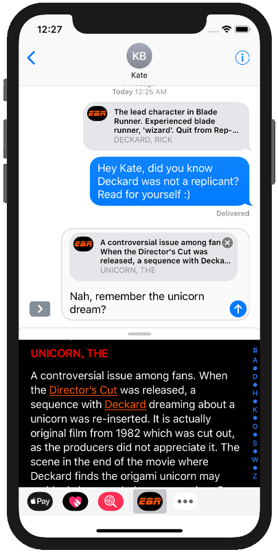 Encyclopedia Blade Runner Messaging on an iPhone